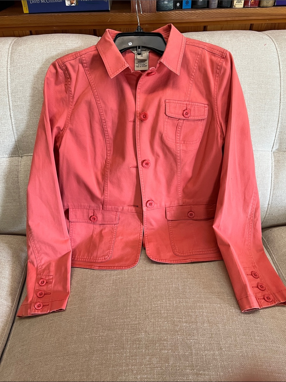 L.L. Bean Coral Cotton Button-Front Blazer Jacket
